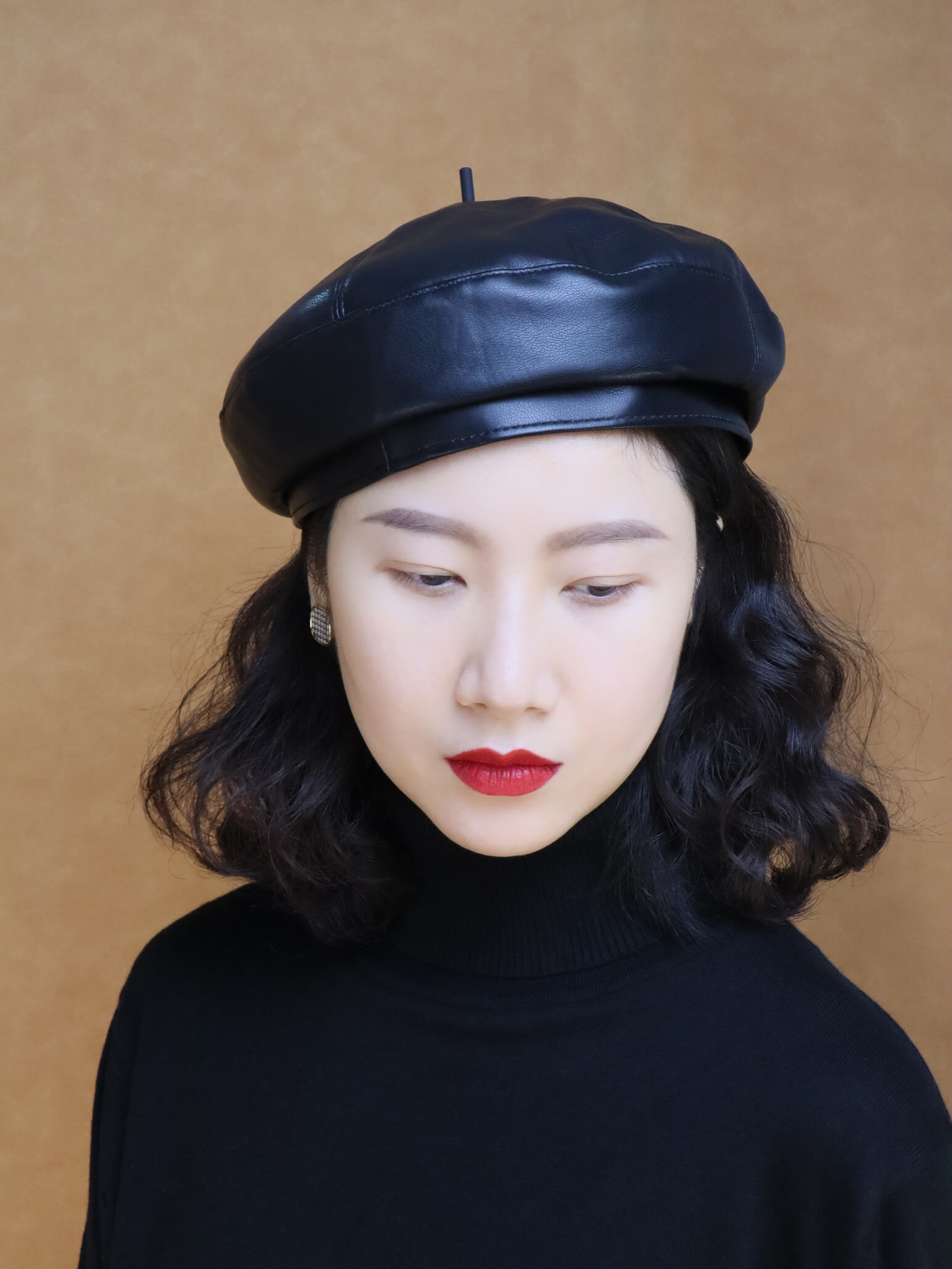 PU Leather Beret Hat