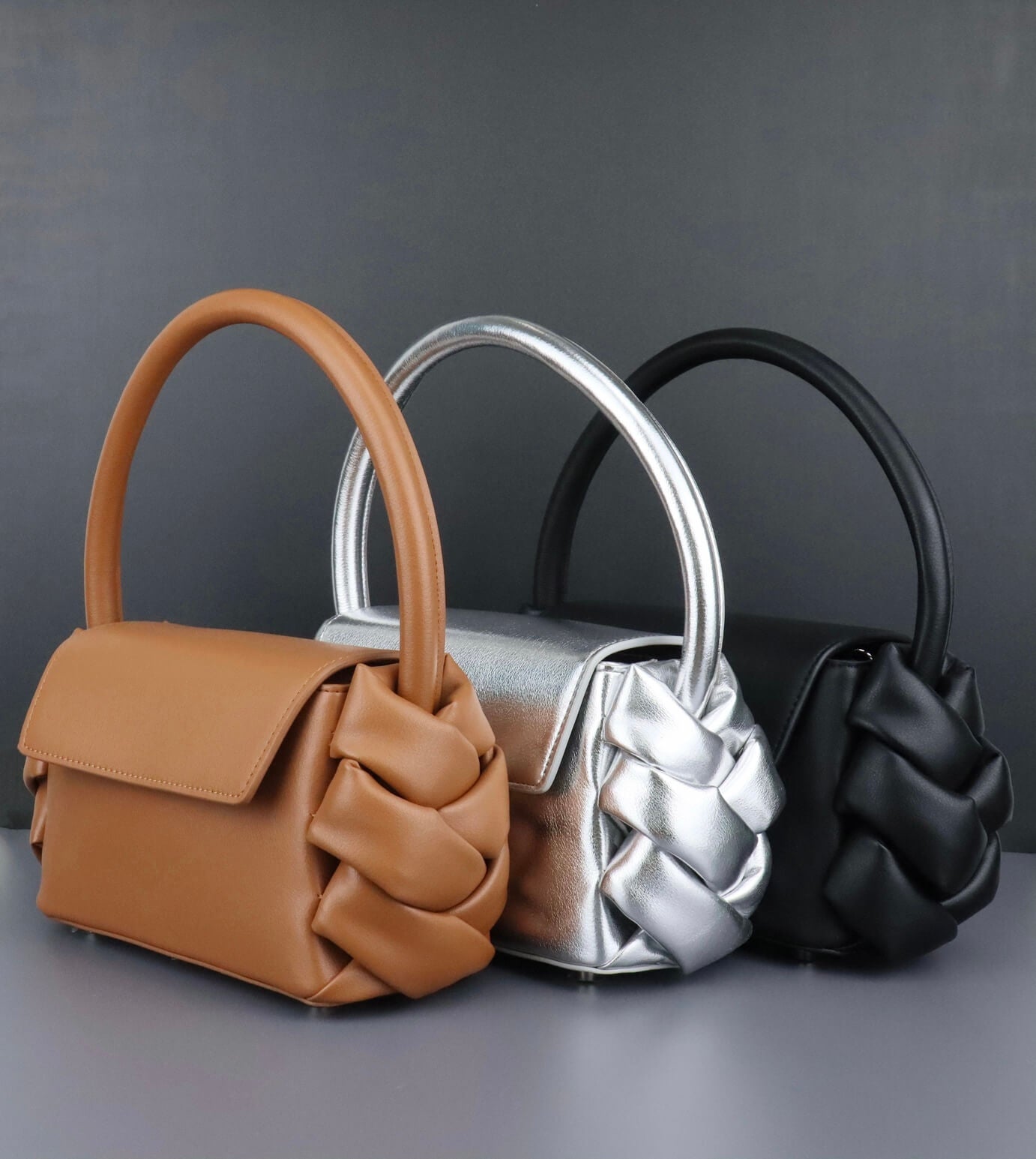 Leather Shoulder Bag | brown, silver and black